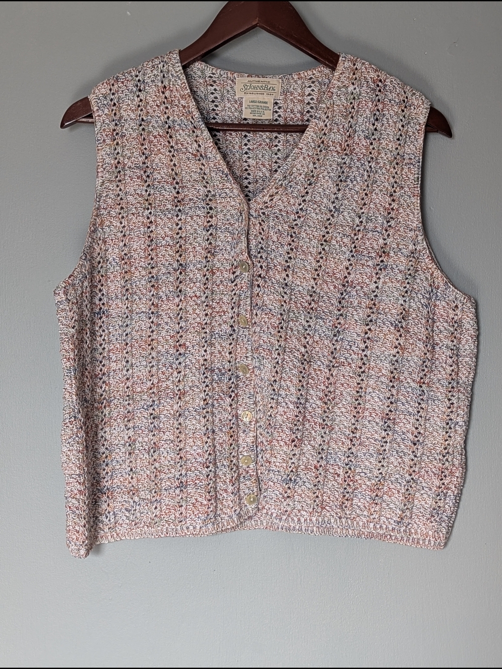 St. John's Bay Vintage Confetti Pointelle Knit‎ Button Vest Grandma Whimsical